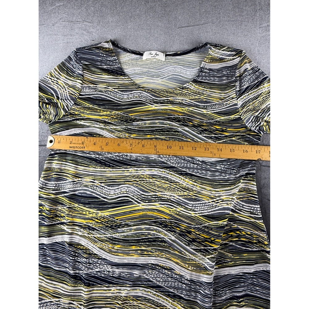 Rue Juju Womens Medium Yellow Black Wavy Stripe 3/4 Sleeve Sharkbite Tunic Top - Picture 4 of 7